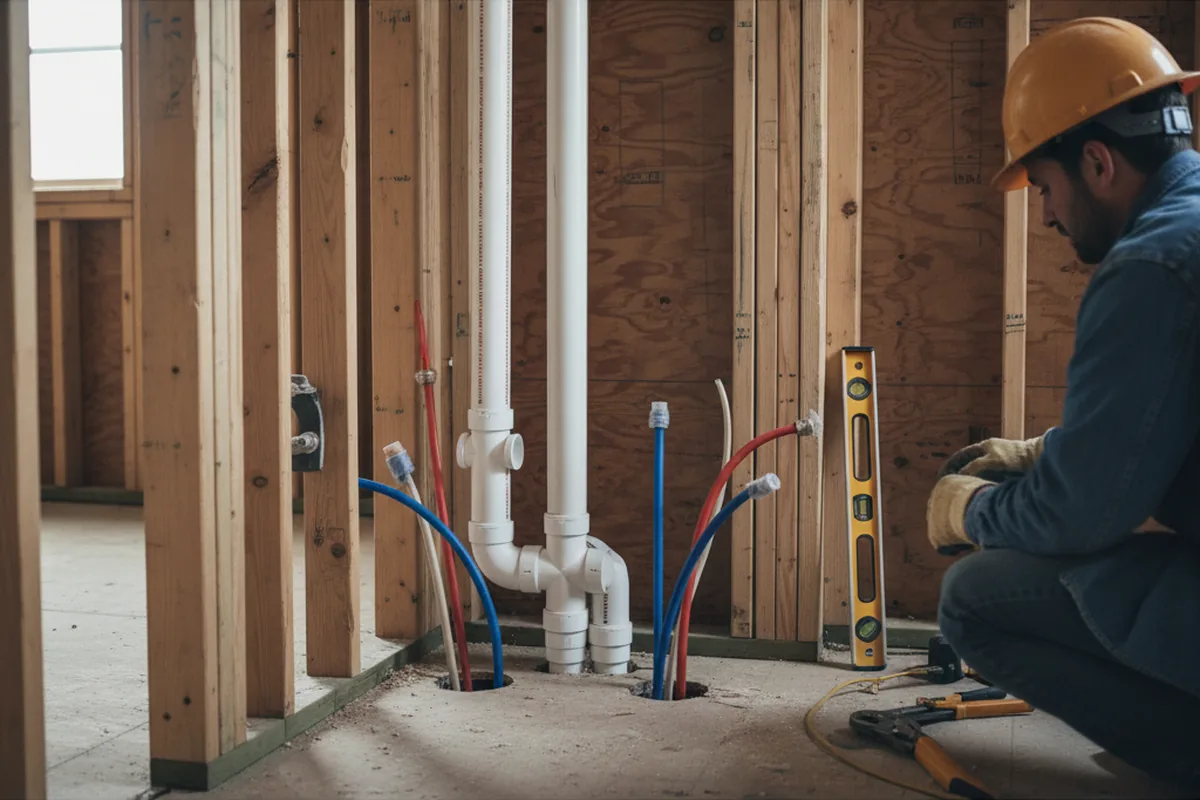 Drain and supply rough-in during Sump Pump Repair in Highland